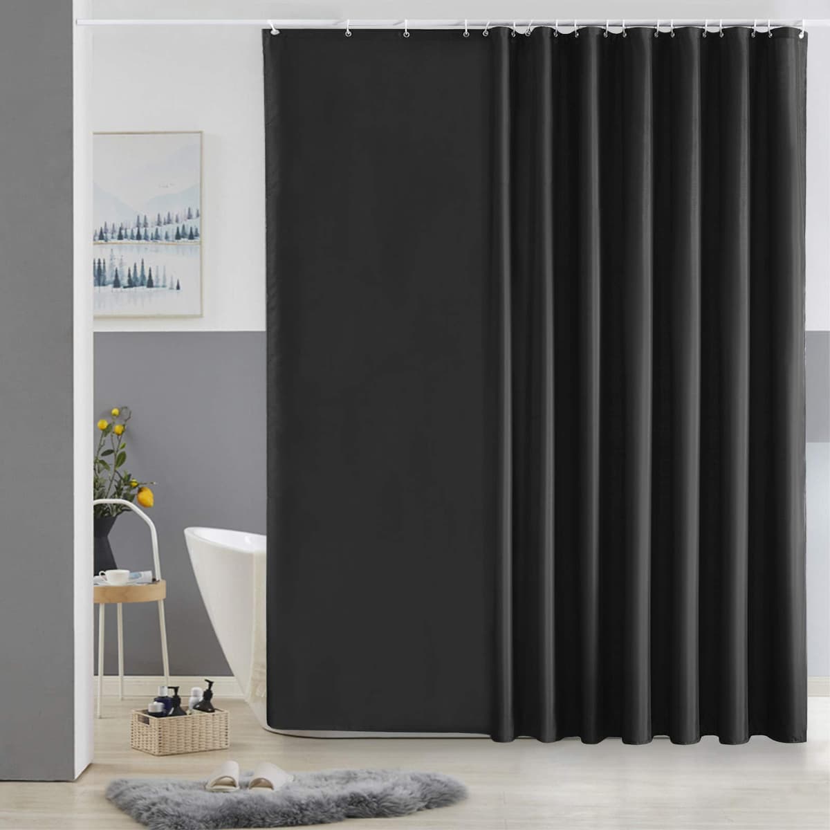 Furlinic Cortina Ducha 200x200cm Antimoho Impermeable Lavable Blanco Tela Poliéster Grandes Cortinas de Baño con 12 Aros de Cortina Ducha. — view 152