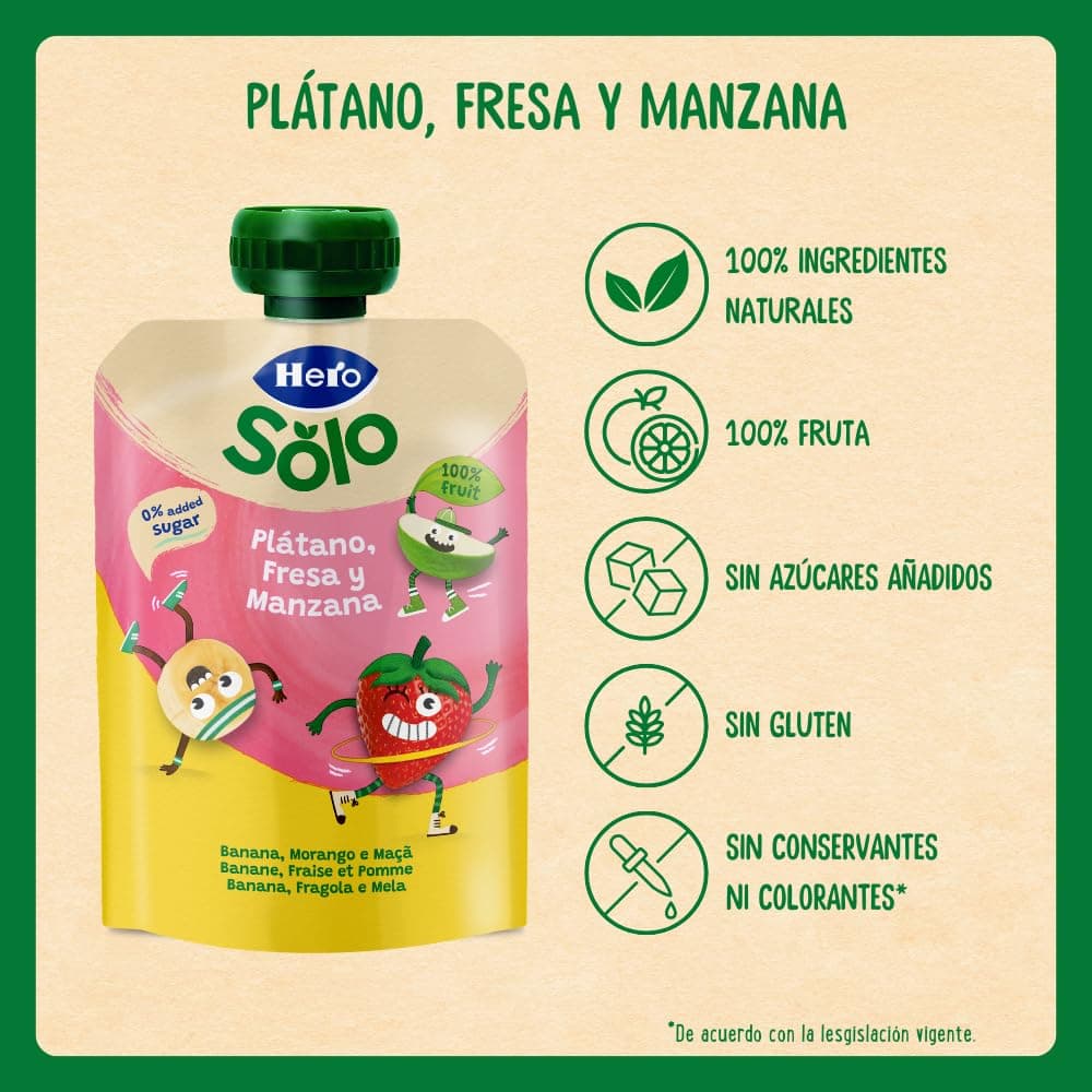 Hero - Bolsitas con Plátano, Fresa y Manzana, Para Bebés a Partir de los 12 Meses - Pack de 18 x 100 g, El embalaje puede variar — view 4