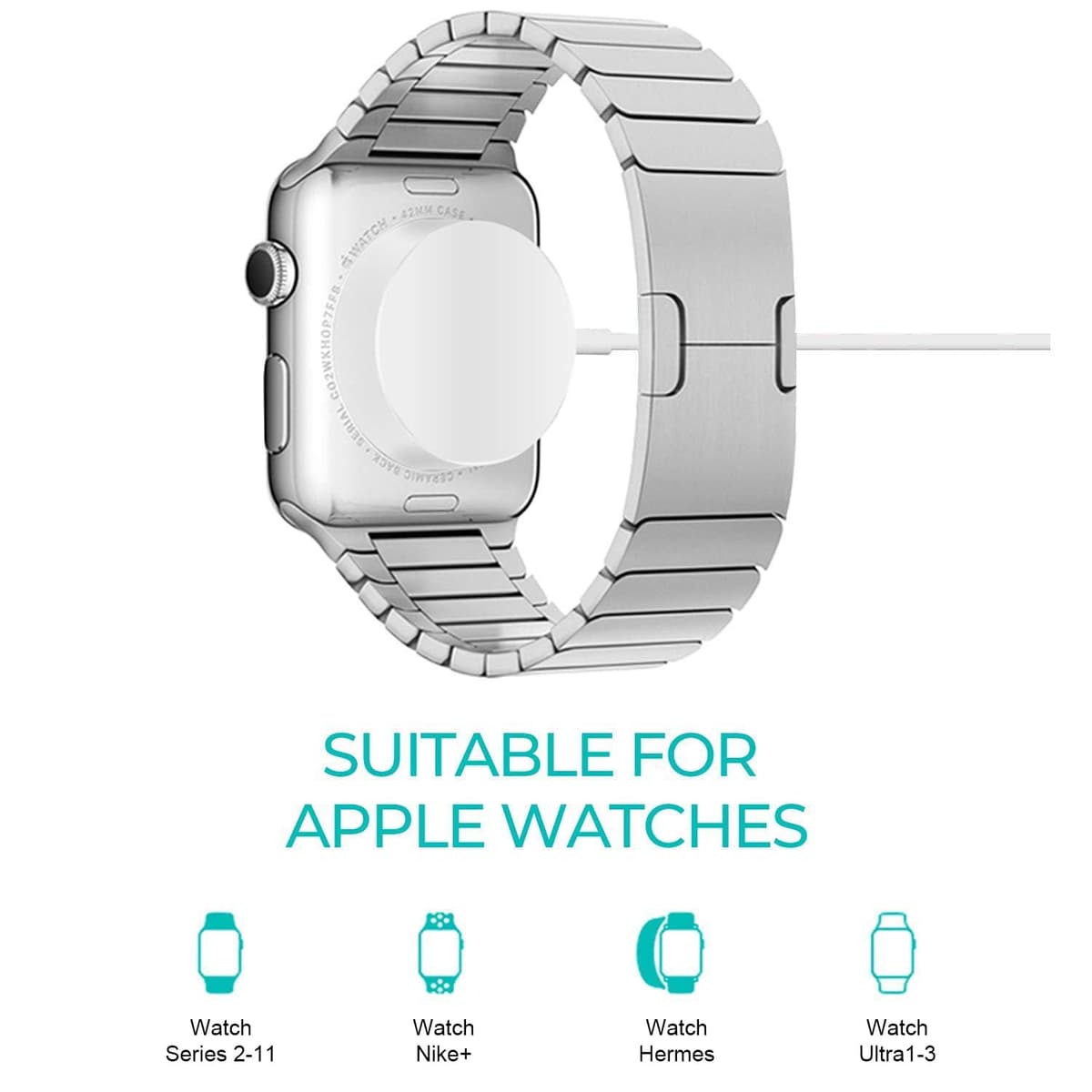 2026 Upgraded for Apple Watch Fast Charger Portable Cable, iWatch Charging Cord with USB-C to USB-A Adapter 2 in 1, Compatible with Apple Watch Ultra/SE/Series 11/10/9/8/7/6/5/4/3/2, 3.3ft White — view 4