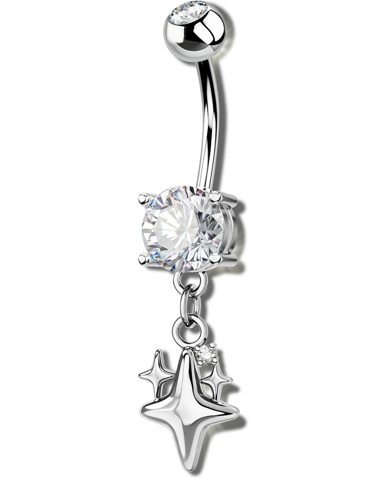 OUFER Body Piercing Belly Bar: 14G 316L Stainless Steel Navel Ring Star Dangle CZ Navel Piercing Jewellery Gold/Silver 1.6mm/10mm Belly BUtton Rings for Beach Party Women — view 7
