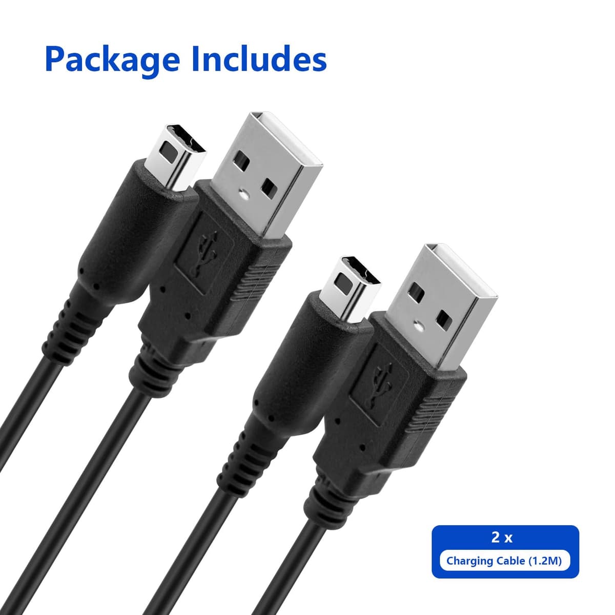 Mcbazel 2Pcs USB Power Charger Cable - 1.2M for Nintendo DSI/3DS/3DS XL/NEW 3DS/New 2DS XL/2DS - Black — view 6
