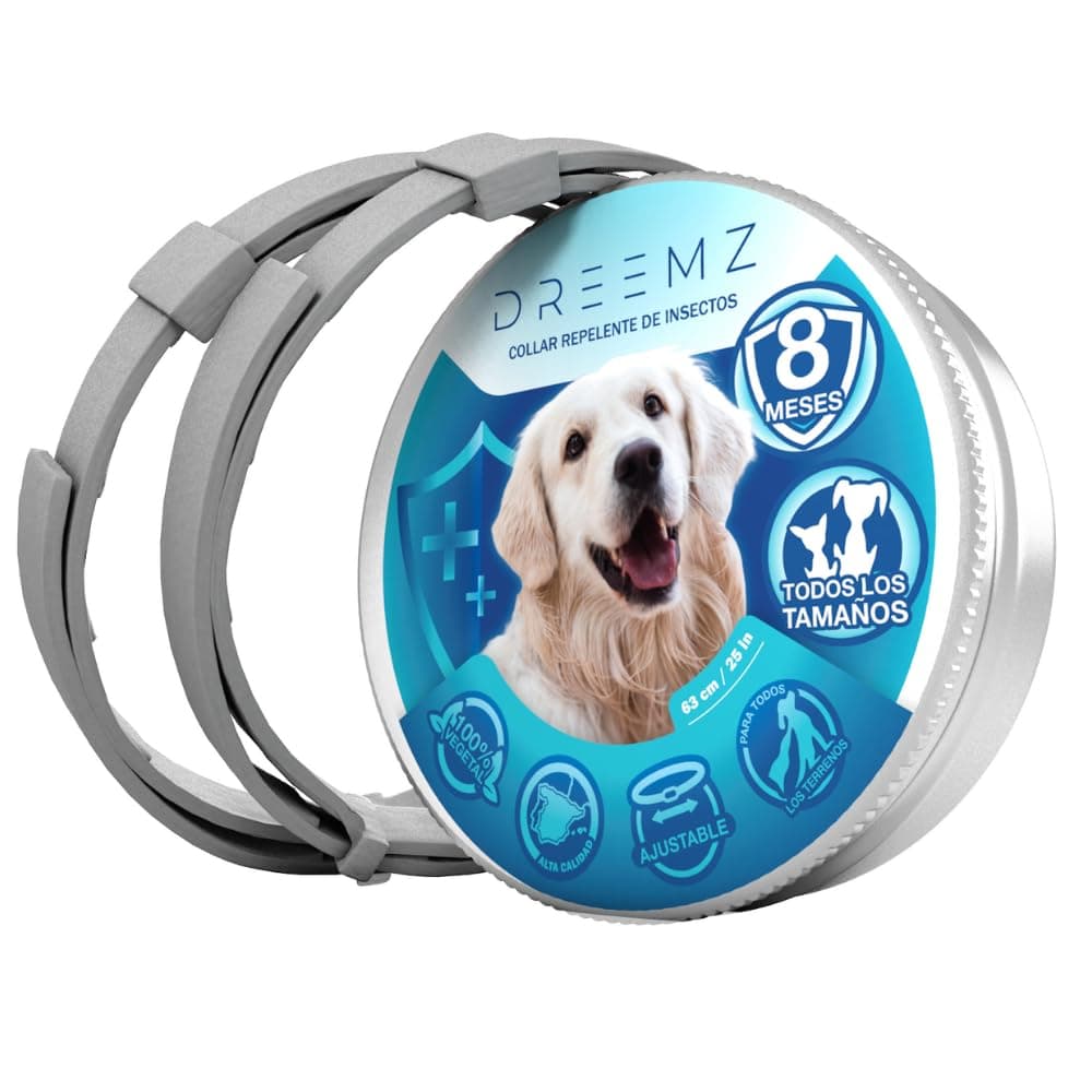 DREEMZ Collar Repelente de Insectos - Antipulgas Perros, garrapatas y Mosquitos, 8 Meses protección-63cm -100% Vegetal-Impermeable - Formatos (1 Und Gris) — view 10