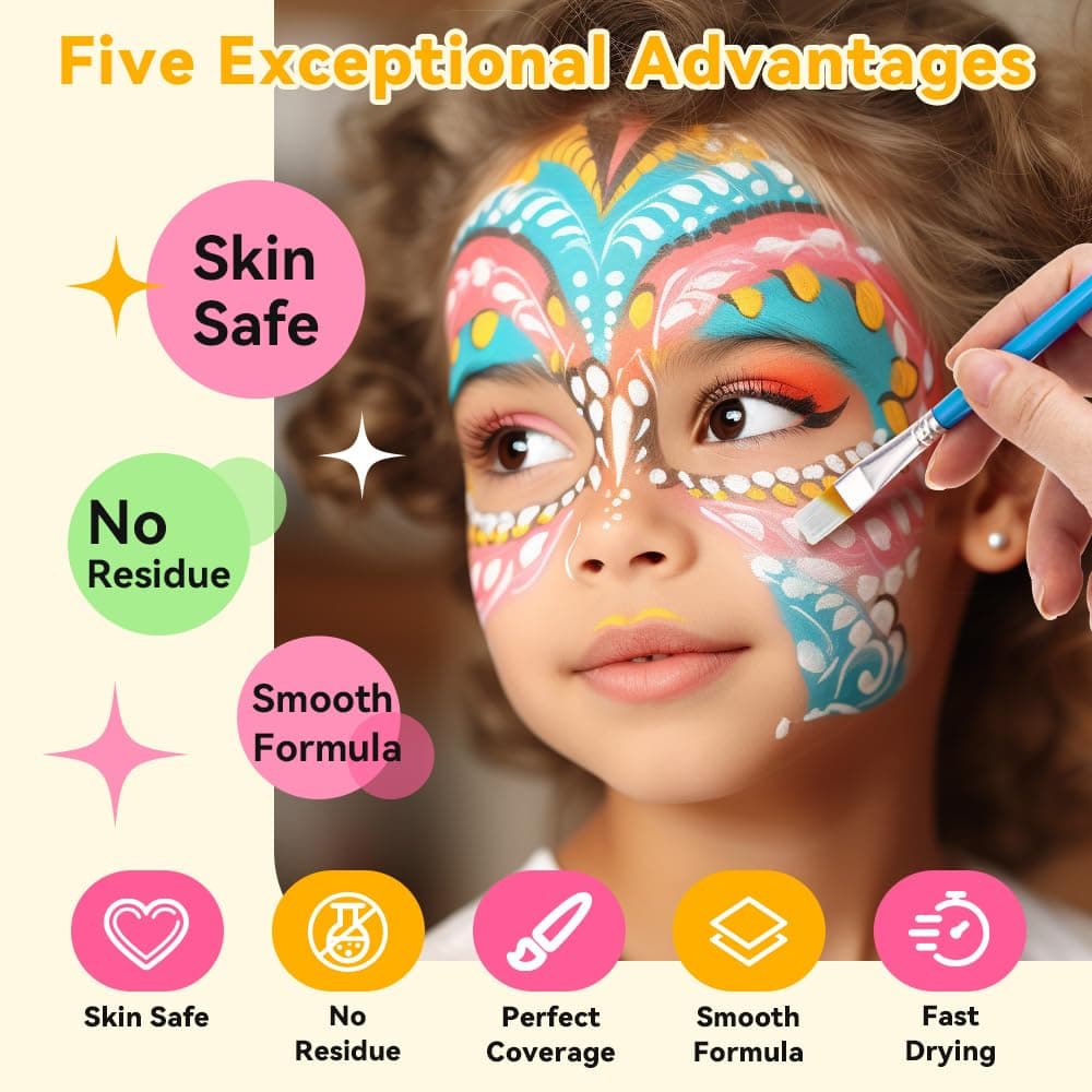 Janolia Body Painting, 26 colores maquillaje kit hipoalergénico no tóxico con 4 pinceles, maquillaje infantil profesional, maquillaje facial para niños, pintura facial para niños, para Halloween — view 2