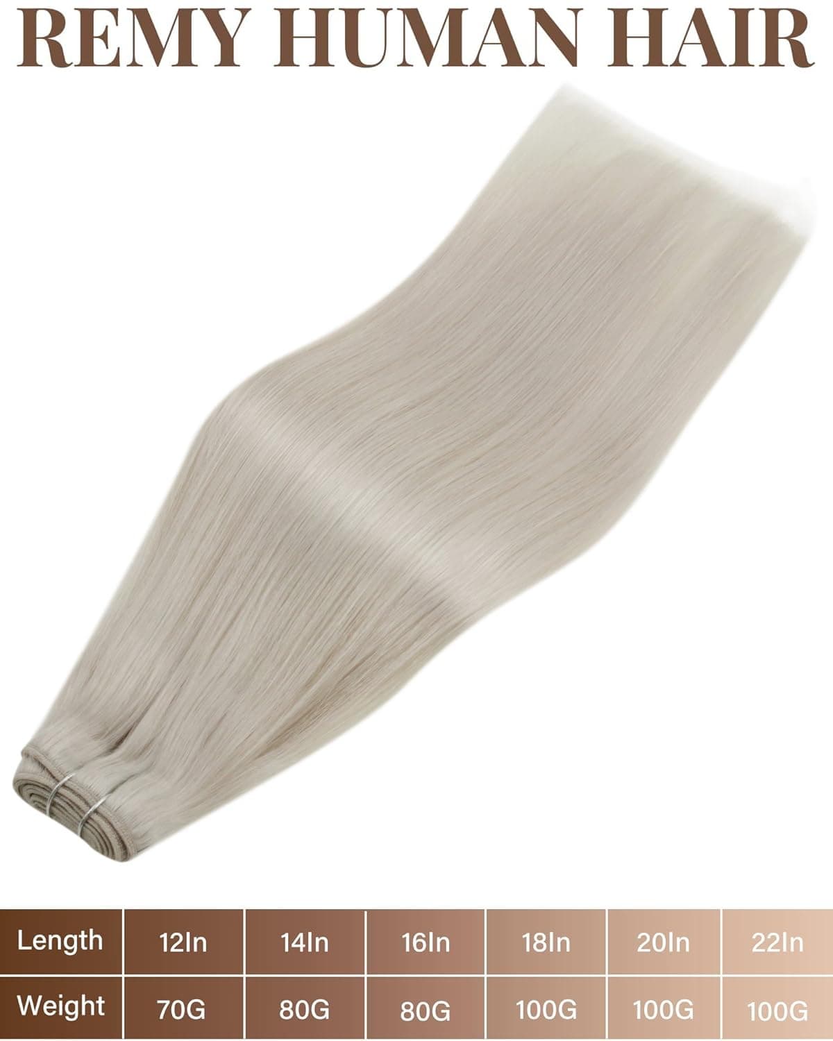Hetto Weft Hair Extensions Real Human Hair Platinum Blonde 18 Inch 100g - Human Hair Weft Extensions for Professional Hair Thickening, Salon Sew in Hair Extensions for Party Use #60 — view 4