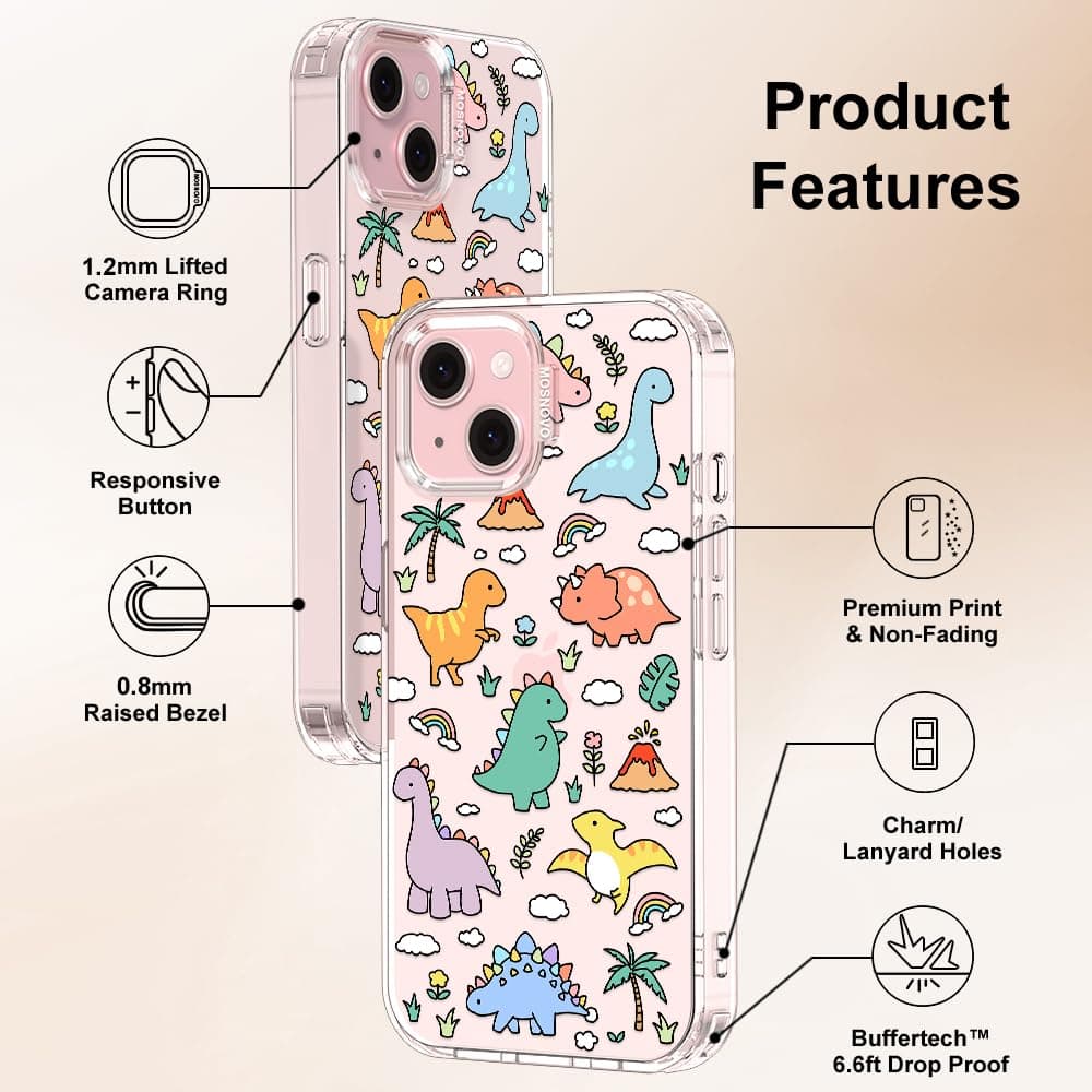 MOSNOVO Case for iPhone 15, [Buffertech 6.6ft Military-Grade Drop Protection] [Anti Peel Off Tech] Clear TPU Bumper Phone Case Cover Design - Dinosaur Land — view 6