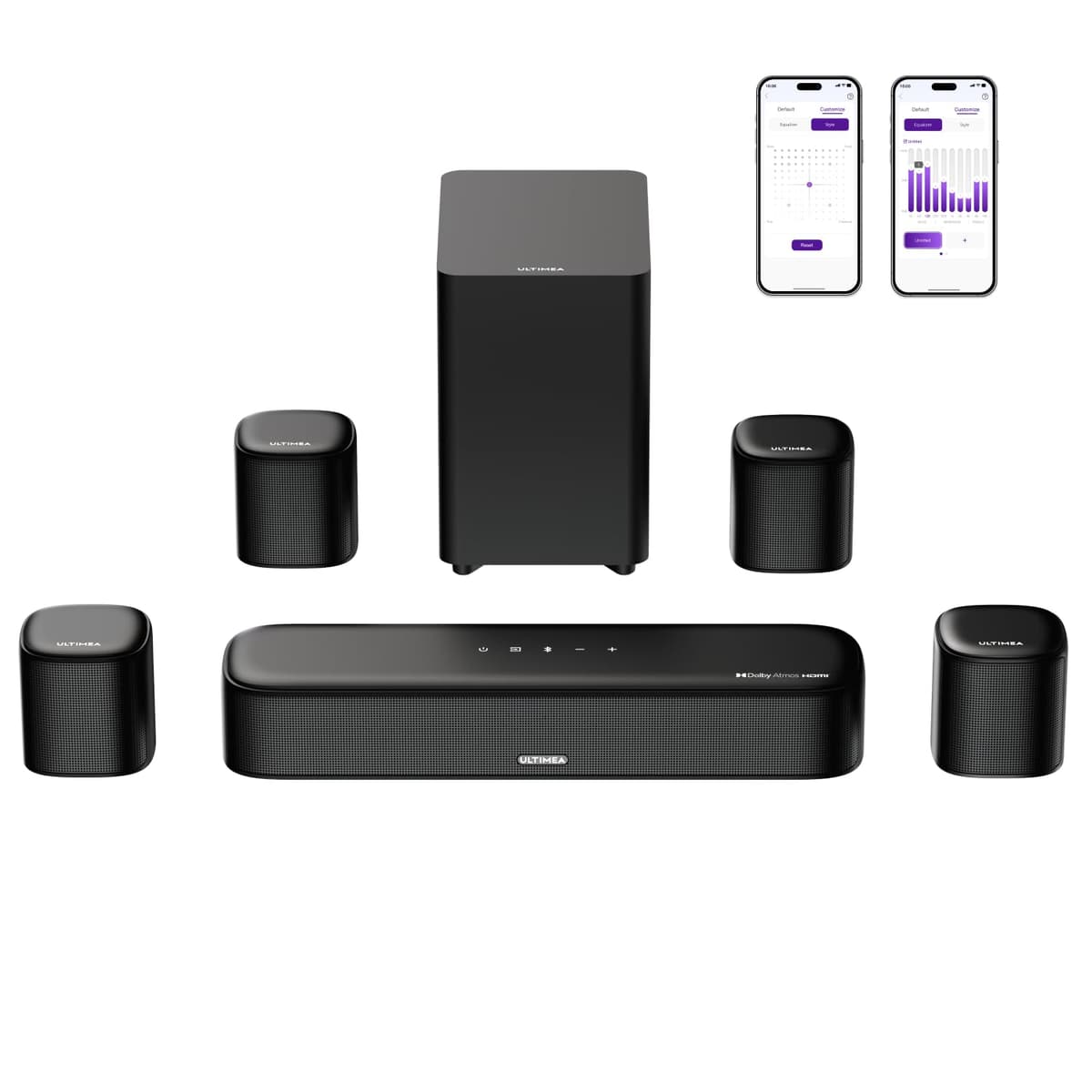 ULTIMEA 5.1ch Barra de Sonido TV con Dolby Atmos, Sistema de Sonido Envolvente para Home Cinema, Barra de Sonido con Subwoofer para TV, 340W, Bajos Ajustables, App, Bluetooth 5.4, Poseidon M60 Boom — view 17