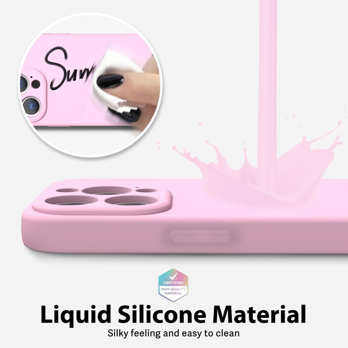 oakxco for iPhone 17 Pro Max Phone Case Liquid Silicone, Cute Thin Slim Grip Soft Rubber Gel for Women Men, Smooth Matte TPU Plain Solid Color Girly Simple Case with Camera Cover, Light Pink — view 1572