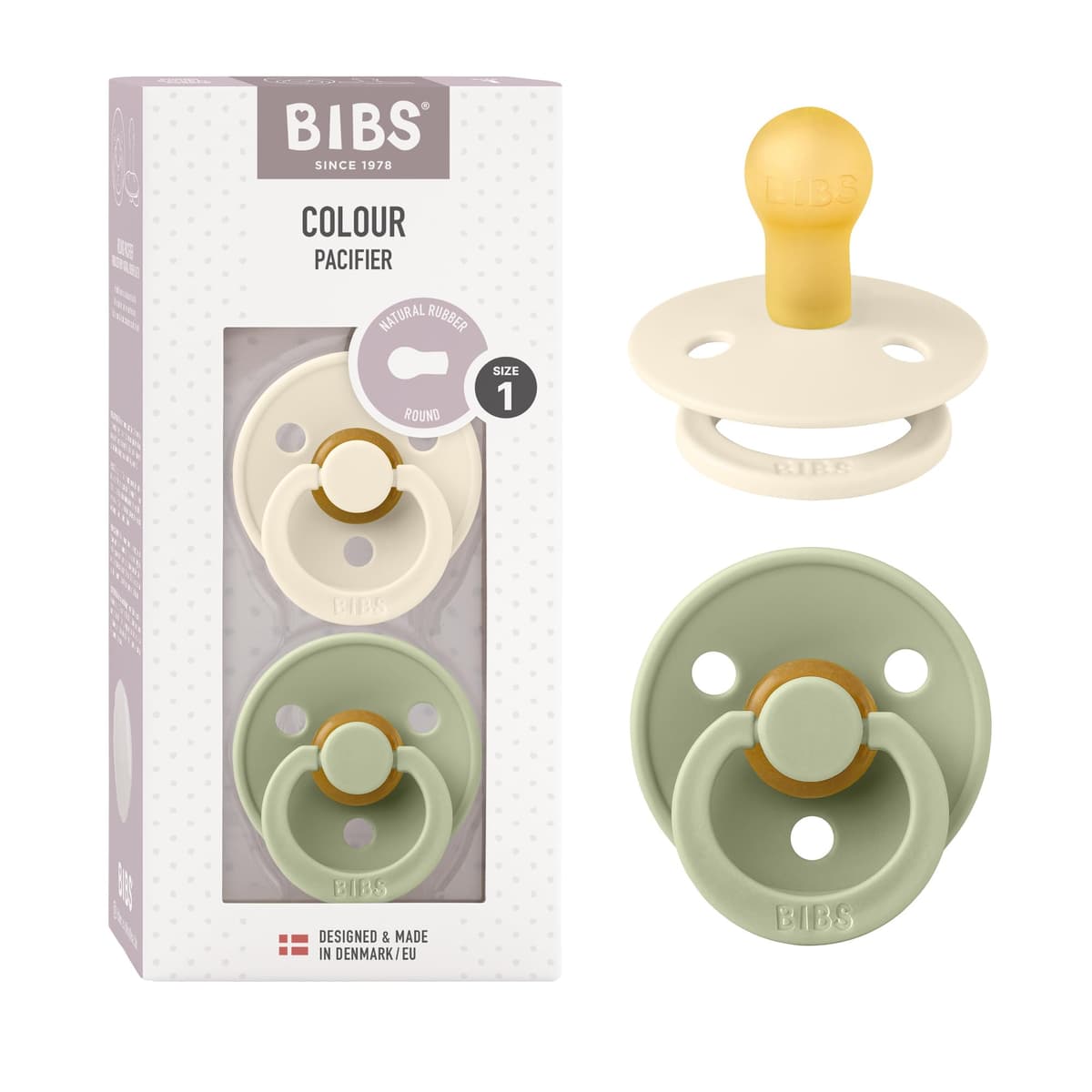 BIBS Colour Soother 2-Pack, BPA Free Dummy Pacifier, Round Nipple. Natural Rubber Latex, Size 2 (6-18 Months), Sky Blue/Steel Blue — view 140