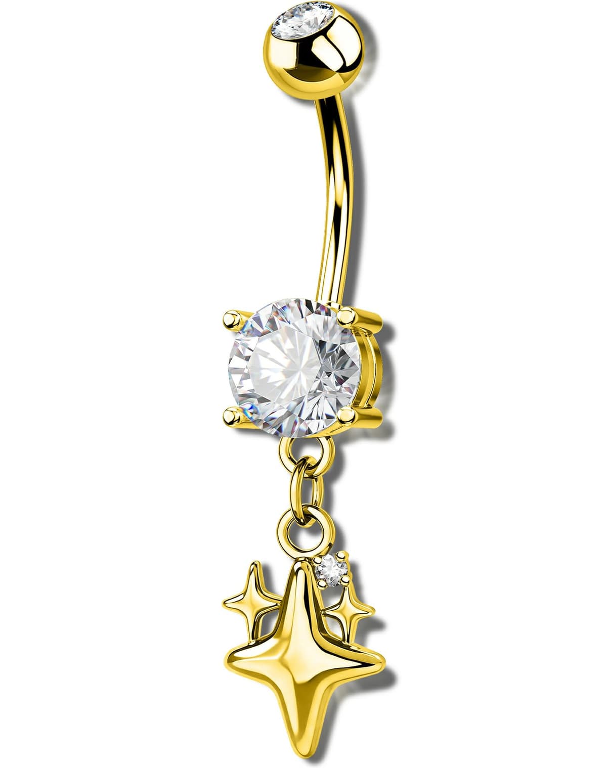 OUFER Body Piercing Belly Bar: 14G 316L Stainless Steel Navel Ring Star Dangle CZ Navel Piercing Jewellery Gold/Silver 1.6mm/10mm Belly BUtton Rings for Beach Party Women