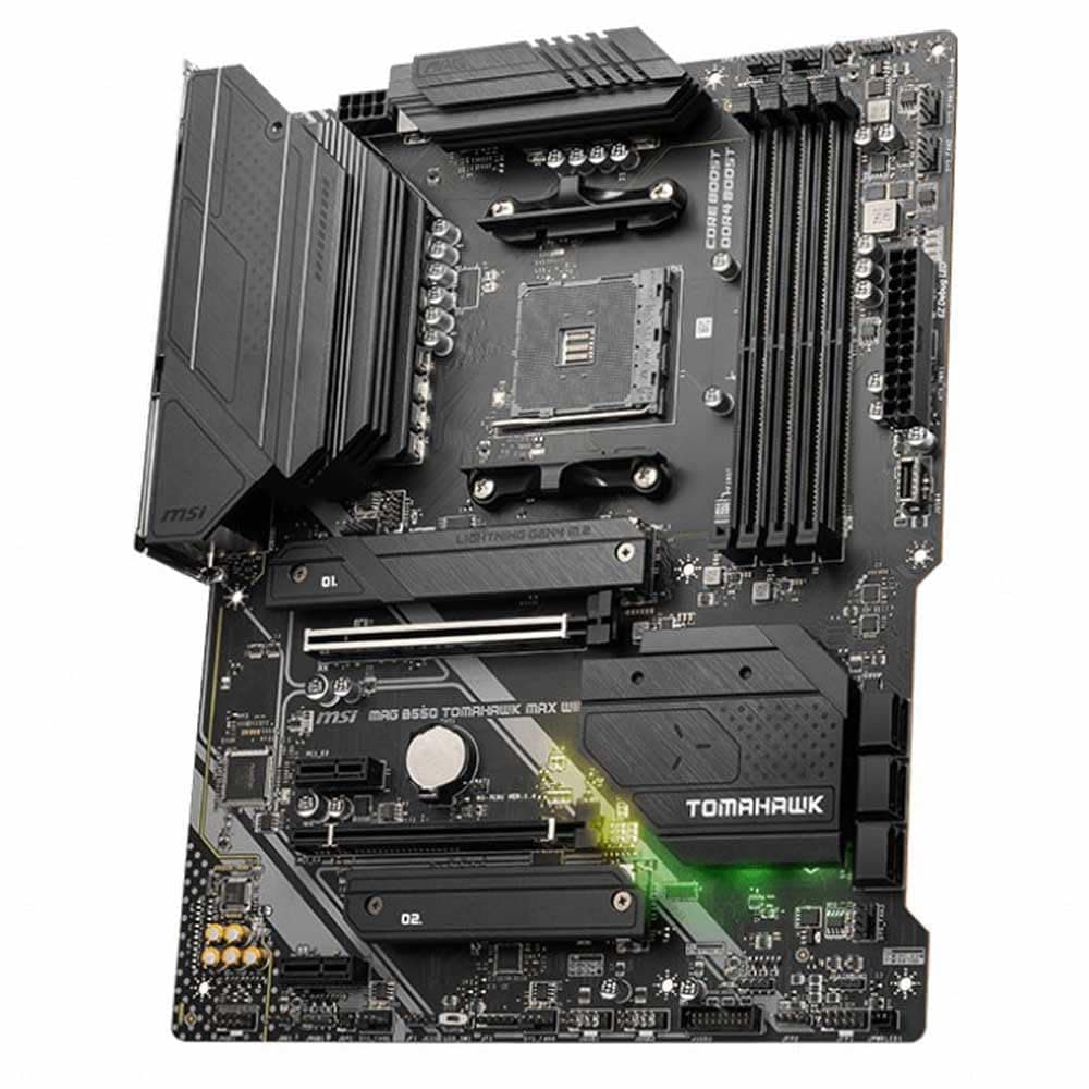 MSI MAG B550 TOMAHAWK MAX WIFI Motherboard, ATX, AM4 - AMD Ryzen 5000 Ready - DDR4 Boost 5100+MHz/OC, PCIe 4.0 & 3.0 x16 Slots, M.2 Gen4 & Gen3 Slots, 2.5G LAN, Wi-Fi 6E, Bluetooth 5.2 — view 2