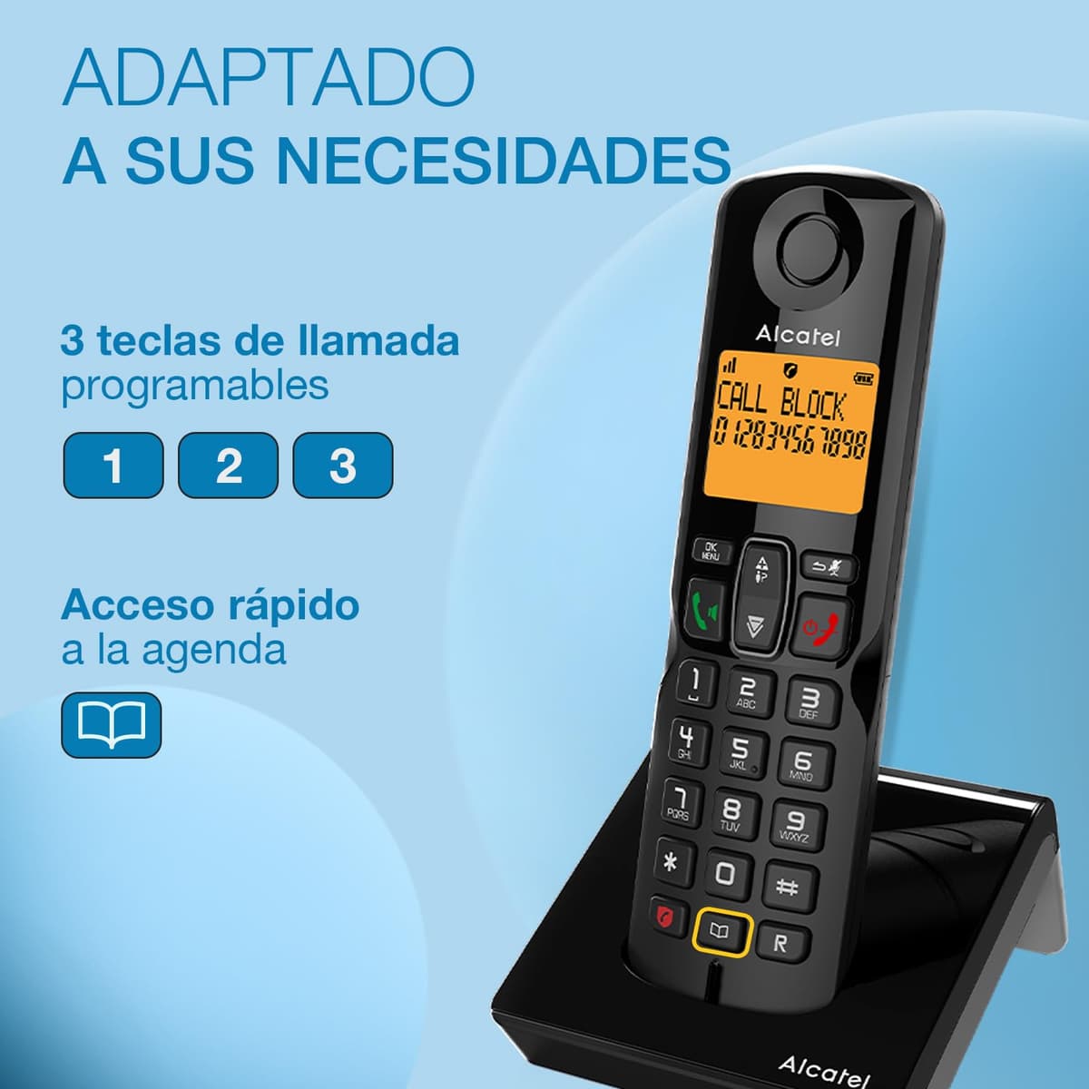 ALCATEL S280 - Teléfono inalámbrico DECT - Diseño Compacto - Pantalla Grande retroiluminada - Manos Libres - Bloqueo de Llamadas - Agenda 50 contactos - Negro — view 3