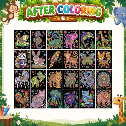 Zhanmai 24 Pack Velvet Coloring Posters Fuzzy Velvet Coloring Posters Crafts for Kids Color Your Own Poster Bulk for Holiday School Party Activities Home(Mandala Animals) — view 3