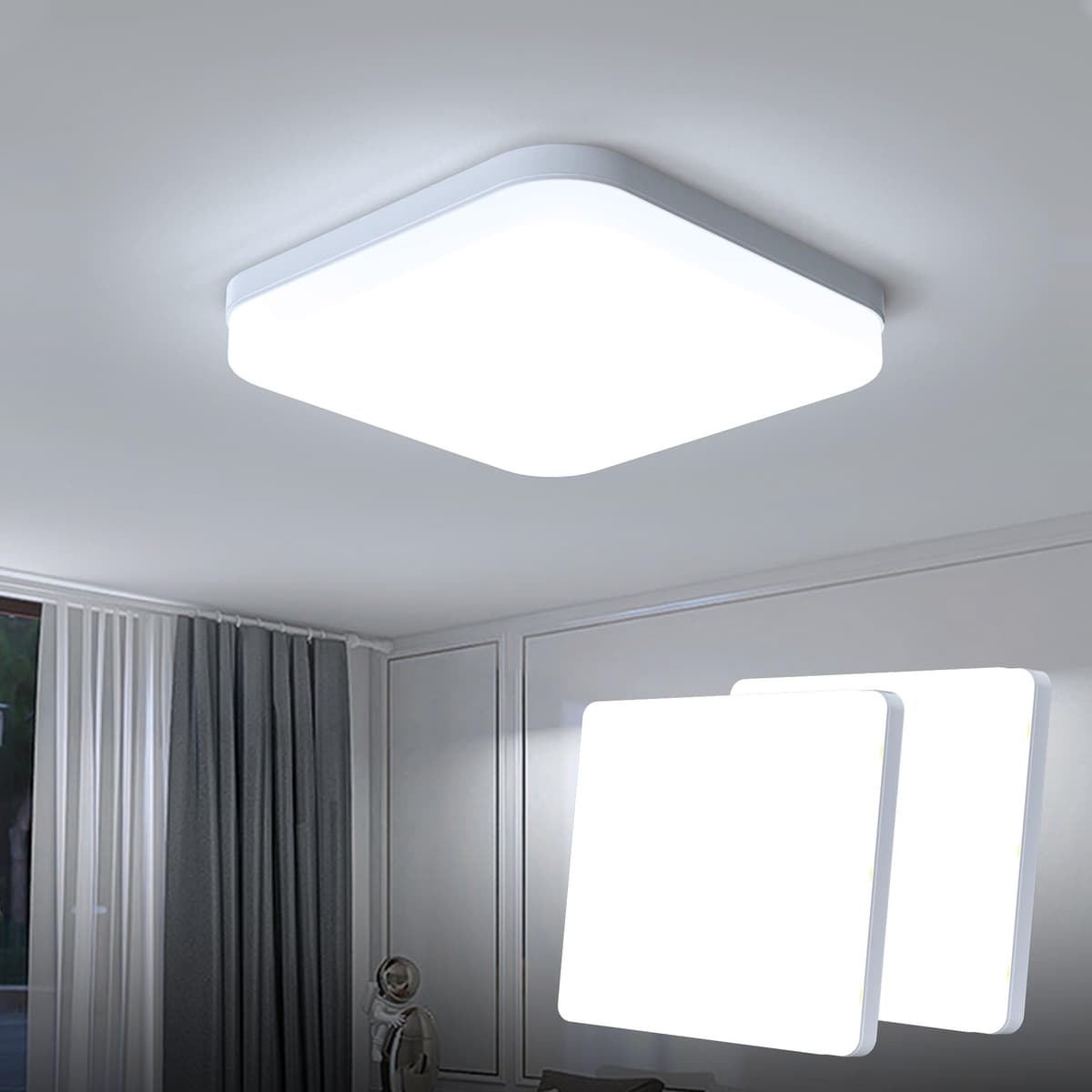 EASY EAGLE LED Lámpara de Techo 48W 4800LM Moderna Cuadrada Plafón Luz Led 6500K Lámpara Panel IP44 Impermeable para Baño Sala Dormitorio Cocina Oficina Comedor Ø30CM — view 18