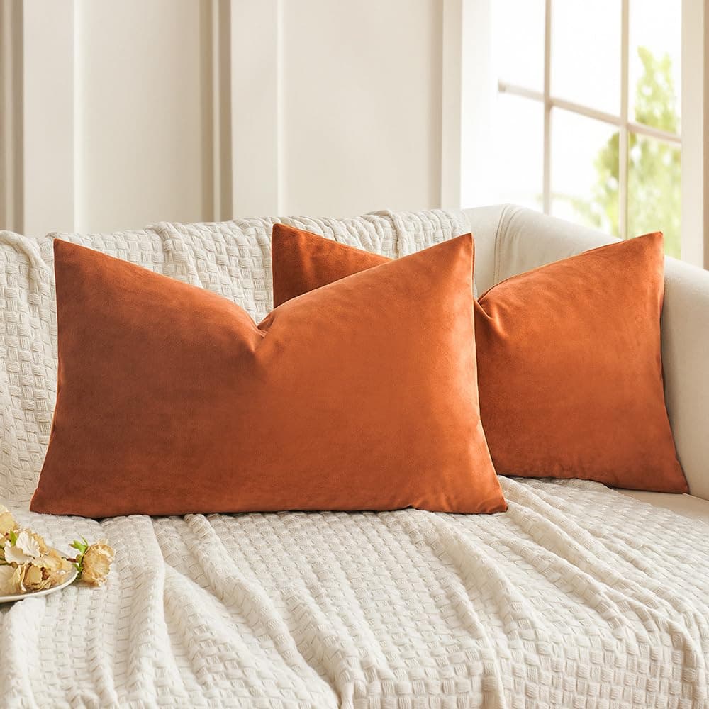 MIULEE Pack of 2 Fall Velvet Soft Solid Decorative Throw Pillow Covers Square Cushion Cases for Sofa Couch Bedroom Living Room Car Home Decor 18 x 18 Inch 45 x 45 cm Orange — view 19