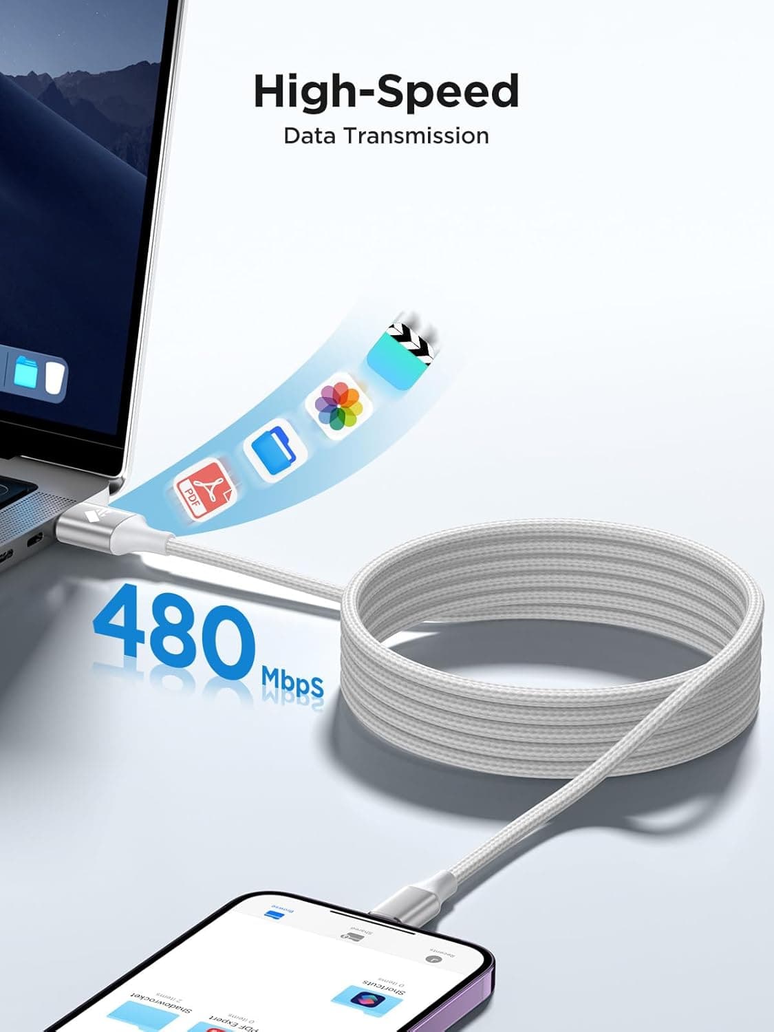 Aioneus iPhone Charger Cable 2M, MFi Certified Lightning Cable Fast Charging iPhone Charger Nylon USB iphone Charging Cable Lead for iPhone 14 13 12 11 Pro Max XS XR X 8 7 6 Plus 5 SE,iPad — view 3