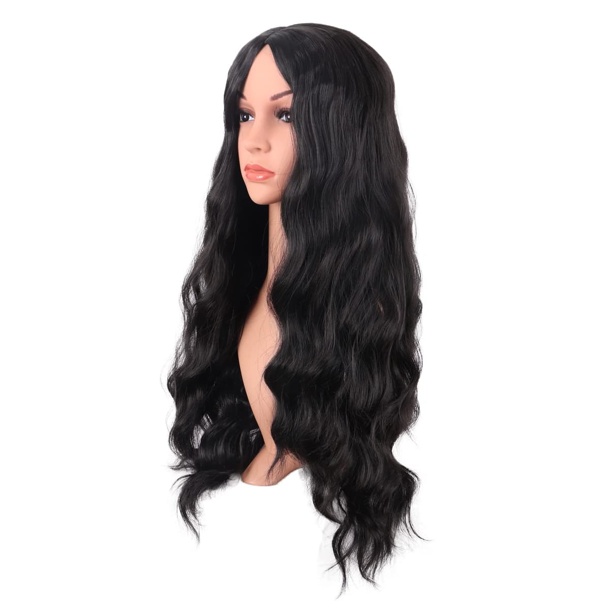 MapofBeauty 28 Pulgada/70 cm Largo Wavy Pelucas Middle Part Sintética Fibras Rizo Cabello Reemplazo Peluca Para Fiesta de Cosplay Diario (Negro) — view 3