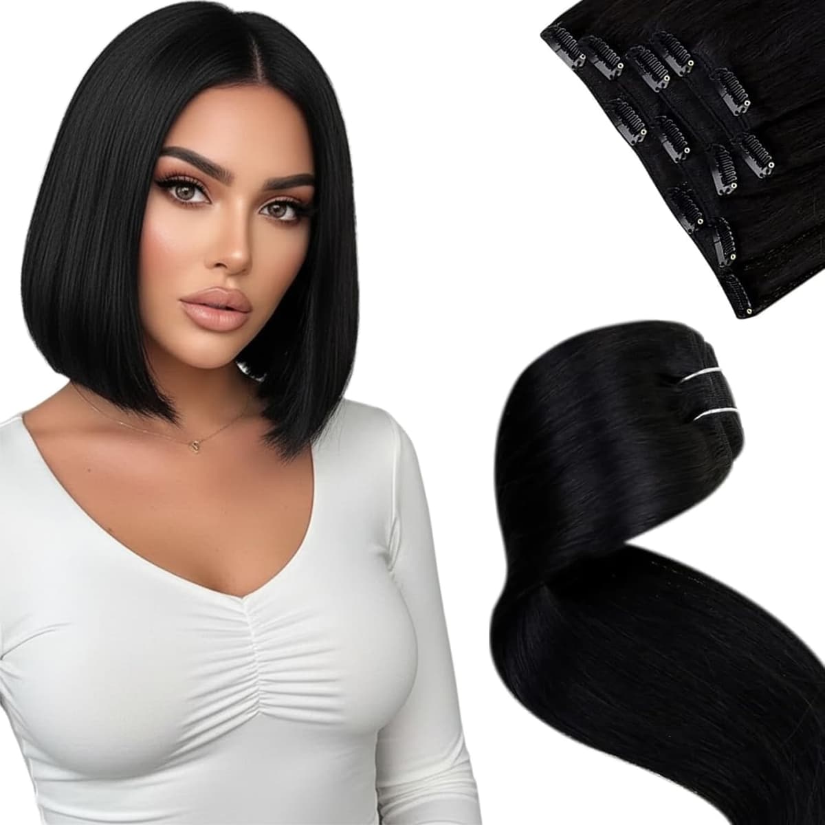 LaaVoo Hair Extensions Clip in Real Human Hair Brown Clip in Hair Extensions Dark Brown Remy Straight Hair Full Head Double Weft 80g 5pcs 14 Inch #4 — view 61