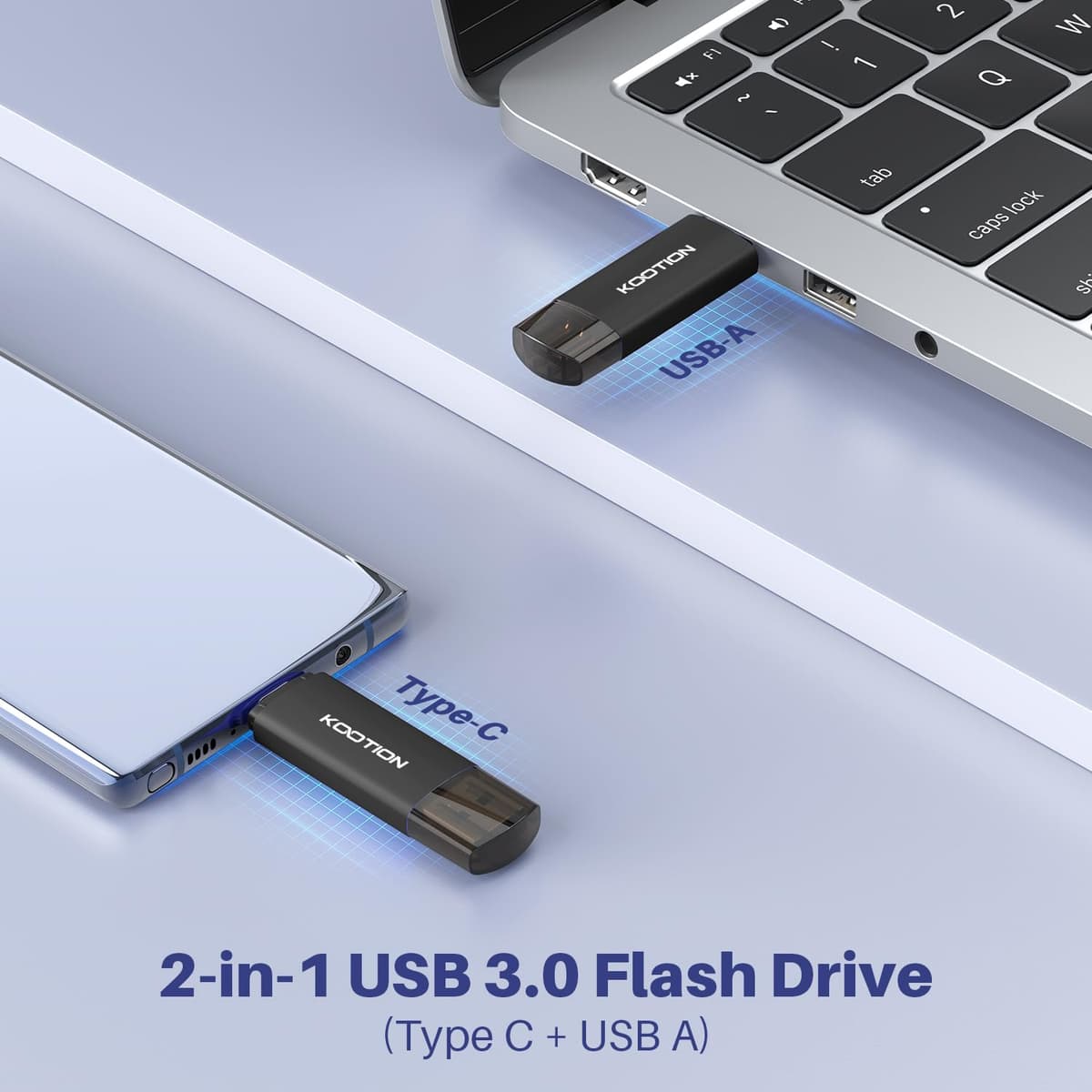 Memoria USB C 256 GB, KOOTION Pendrive C USB 3.0 OTG 2 en 1, Pendrive Tipo C Memoria 256 Gigas para Android/Window/PC/MacBook, Teléfono Huawei/Xiaomi/Samsung, Almacenamiento de Datos Externo — view 2