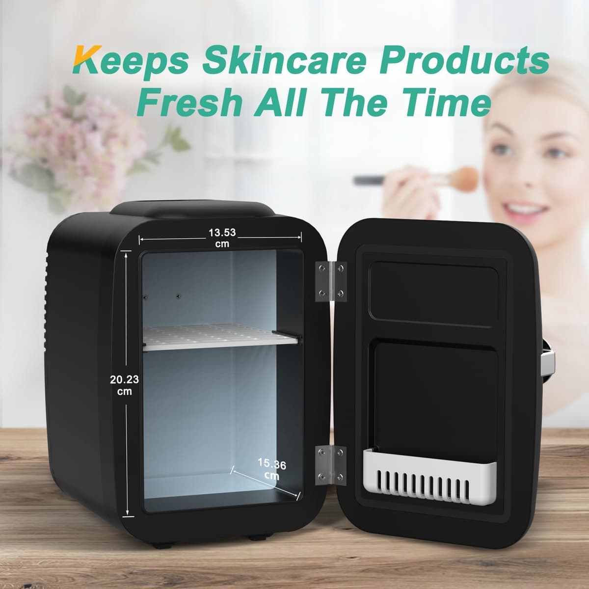 CROWNFUL Mini Fridge, 4 Liter 6 Can Portable Cooler and Warmer, Personal Fridge for Skin Care, Cosmetics, Food, Great for Bedroom, Office, Car, Dorm, ETL Listed (Black) — view 2
