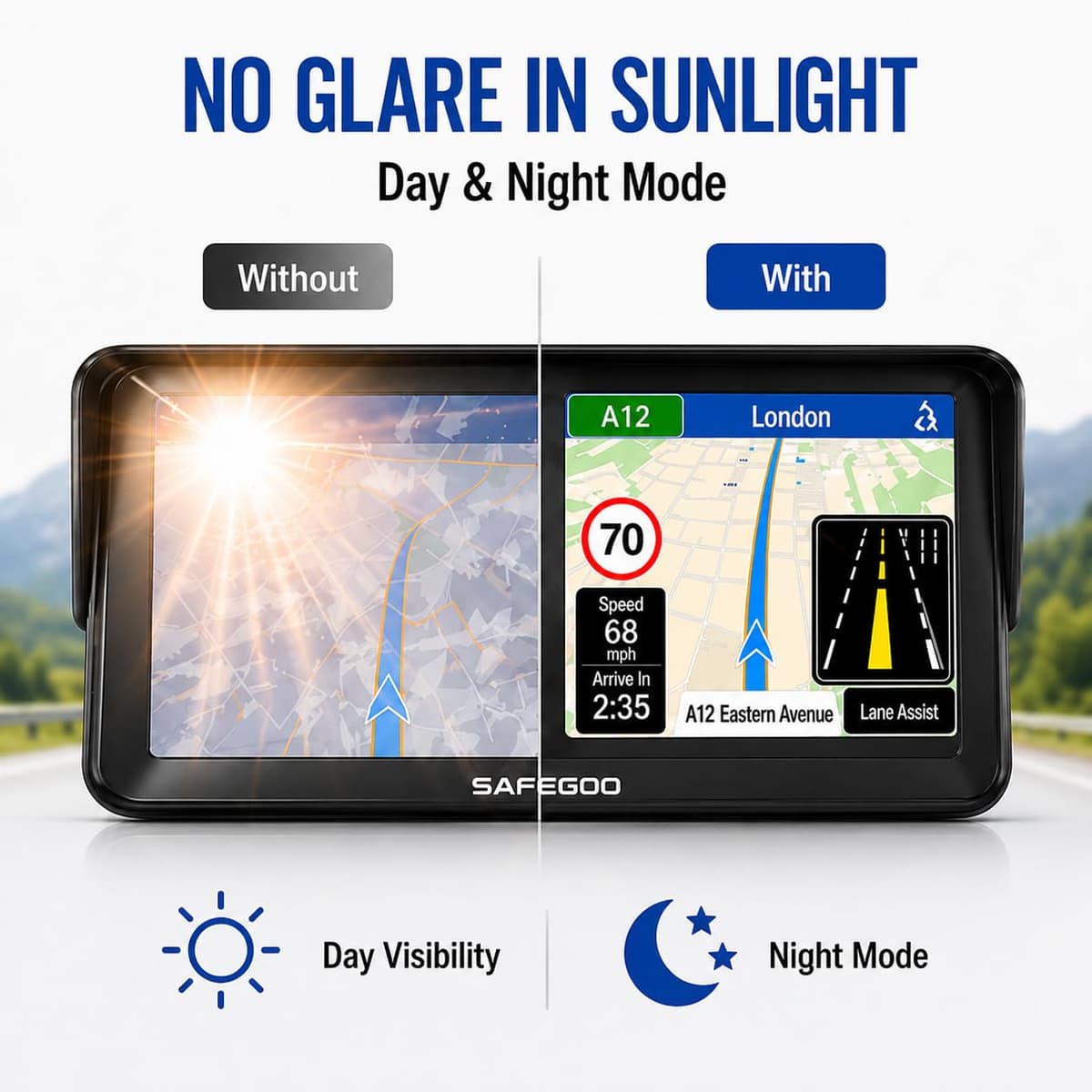 9 Inch GPS Sat Nav for Car, Truck & HGV with Sunshade, UK & Europe 2026 Maps, Free Lifetime Updates, Speed Camera Alerts, Custom Truck Routing, Offline Navigation — view 3