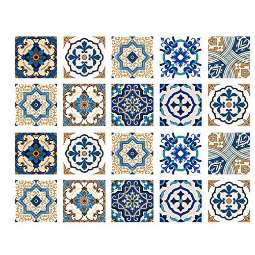 Poromoro Spanish Portuguese Azulejo Style Backsplash Peel and Stick Tile Stickers Set of 20 pcs(3.9_ZE)