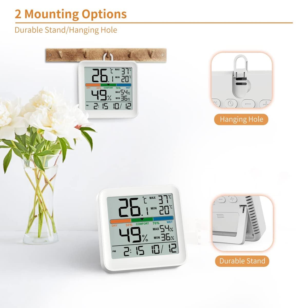 NOKLEAD Higrómetro Termómetro para interiores - Medidor digital de humedad de la habitación Medidor de monitor de temperatura preciso Registros máximos/mínimos, LCD táctil con reloj retroiluminado — view 6