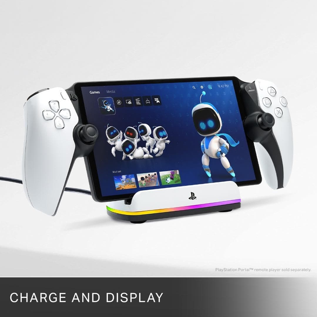 PowerA Charging Station for PlayStation Portal Remote Player with Lumectra, RGB lighting, USB powered, magnetic charger, charge and display, weighted base, officially licensed — view 2
