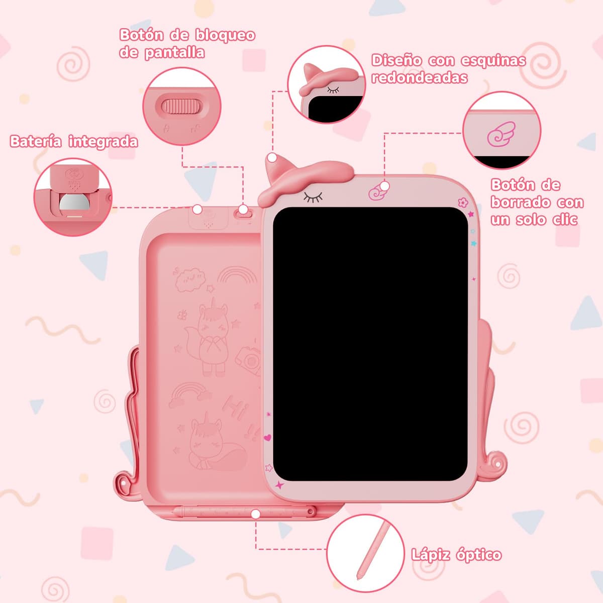 2026 Nueva 10 Pulgadas Tableta de Escritura LCD, Electight Portátil Tablet Escritura Pantalla Colorido Infantil con Borrable y Bloqueo Función, Reutilizables, para Notas, Memo, Escuela, Oficina (Rosa) — view 4