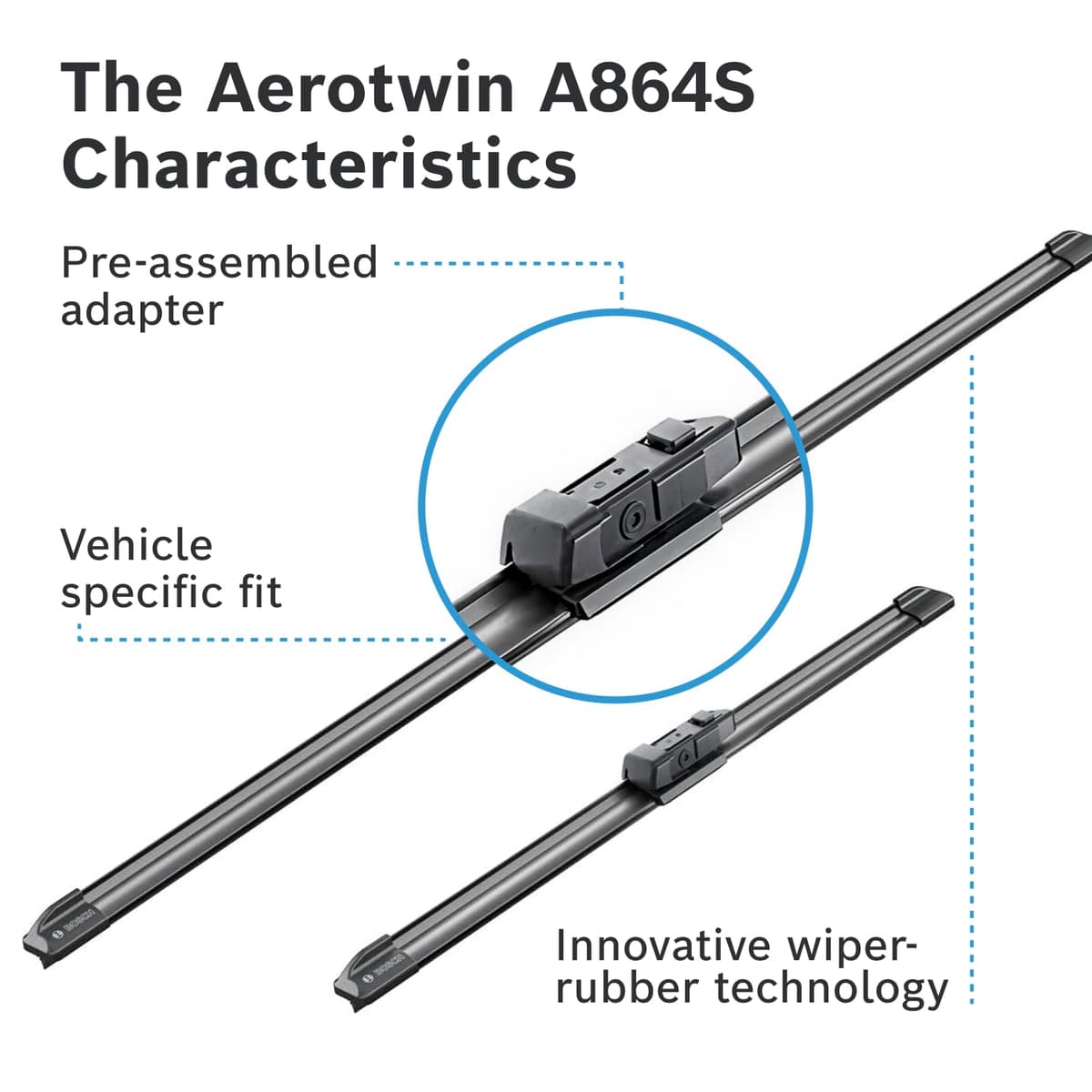 Bosch Aerotwin A864S - Front Windscreen Wipers - Set of 2 Replacement Blades - Comes with Pre-assembled Adapter - 2 Blades, 650 mm / 450 mm - Only for Right-Hand Drive (UK) — view 6