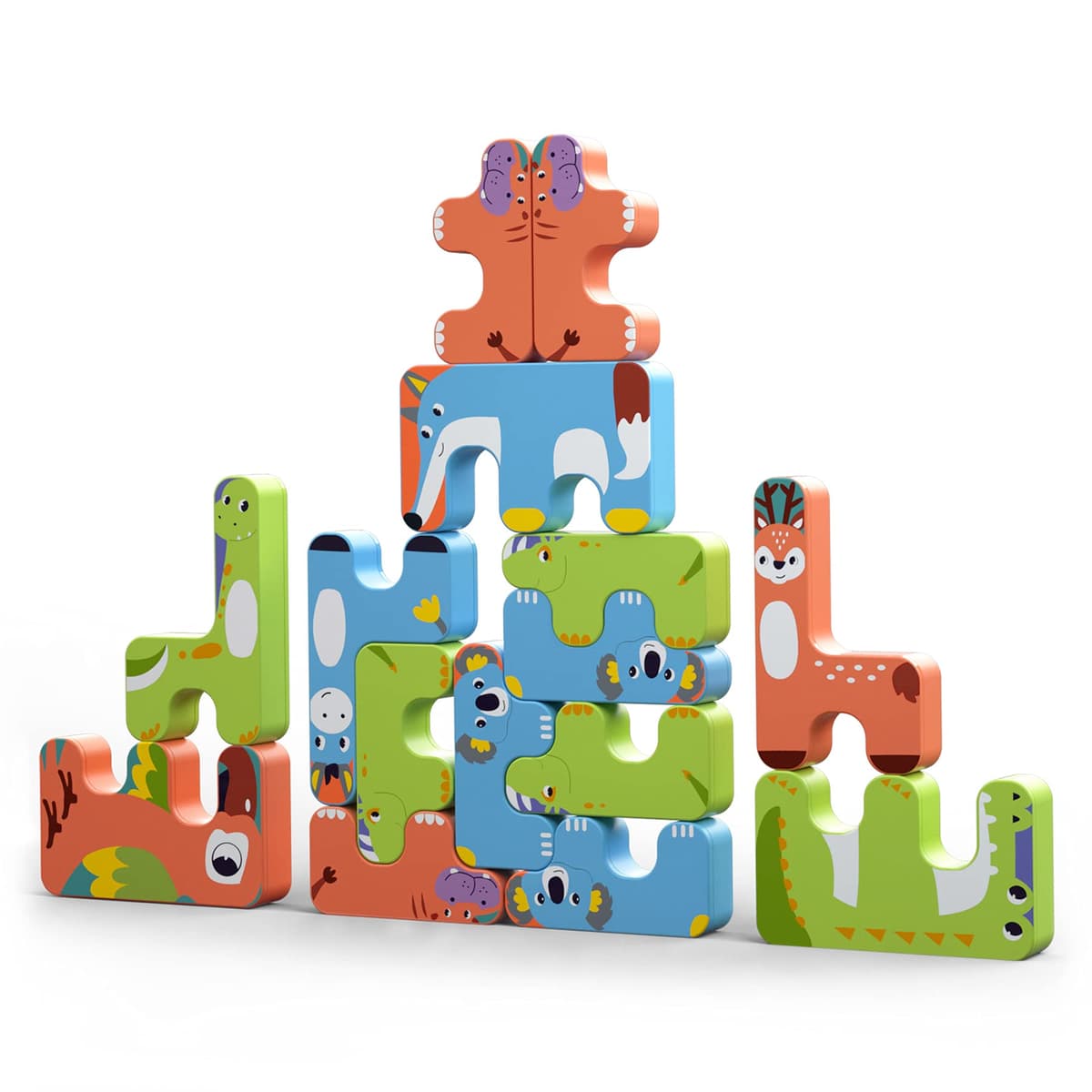 TUMAMA Stacking Games Montessori Toys Animal Balance Blocks for Toddlers Educational Stacking High Building Block 3 4 5 6 Years Old, Adults, Boys and Girls 15pcs — view 2