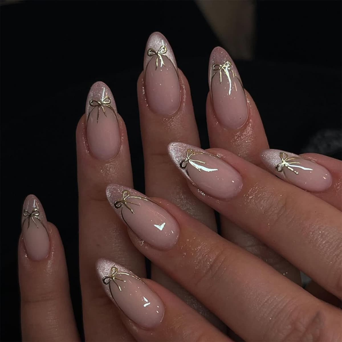 24 Uñas de Gel Suave Autoadhesivas, Diseño de Ojo de Gato, Color Rosa, Forma de Almendra, Falsas Autoadhesivas, Pegajosas, Uñas con Punta