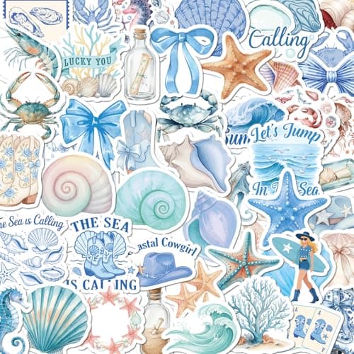 Vemfare Beach Coastal Summer Stickers - 100 Pcs Beachy Aesthetic Water Bottle Stickers, Ocean Waterproof Scrapbook Sticker, Vinyl Decals for Luggage Laptop Journal