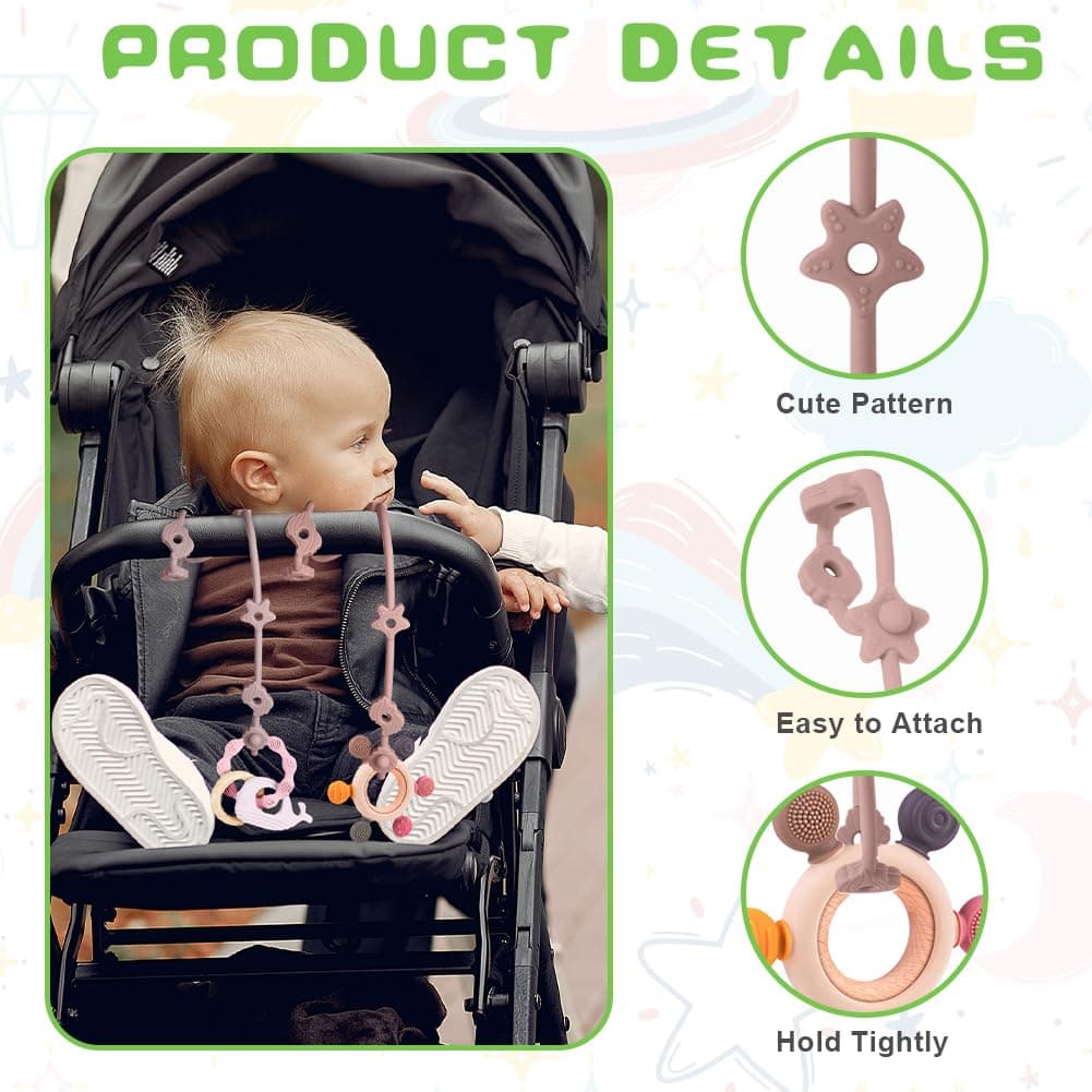 Vicloon Silicone Toy Clip, 4Pcs Toy Safety Straps, Food Grade Silicone Pacifier Clips Sippy Cup Strap, Adjustable Stroller Pacifier Strap Hanging Toys, Anti Drop Chain for 18+ Month(Pink/Purple) — view 2