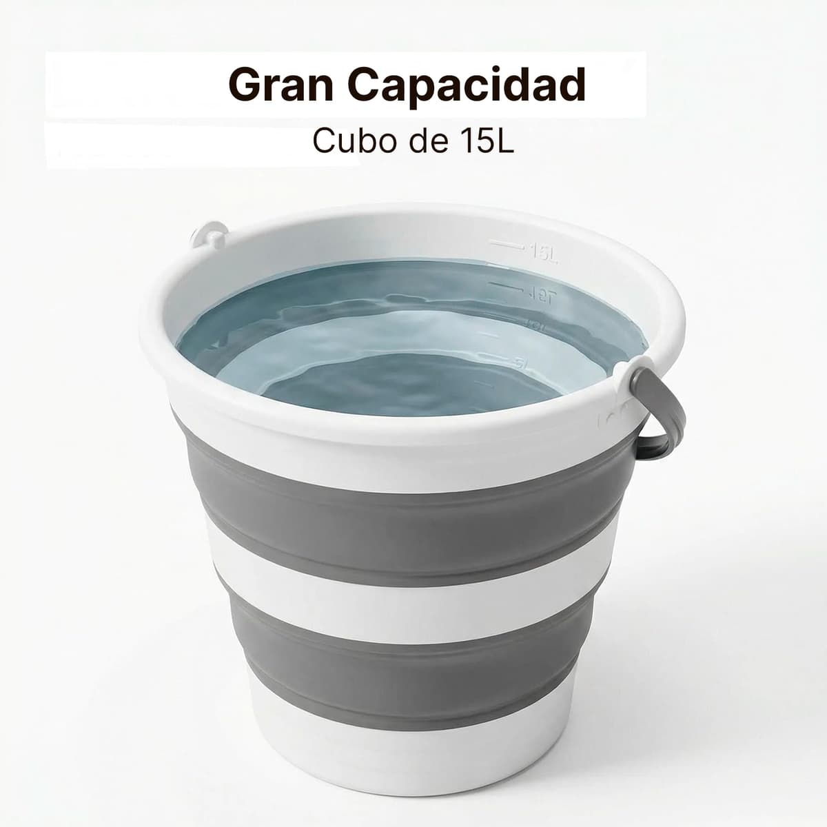 Cubo Plegable de Silicona 15 litros, Redondo, con Asas, Compacto y Portátil, Ahorra Espacio para Limpieza, Coche, Maletero, Camping, Jardín y Colada (15 litros Redondo) — view 2
