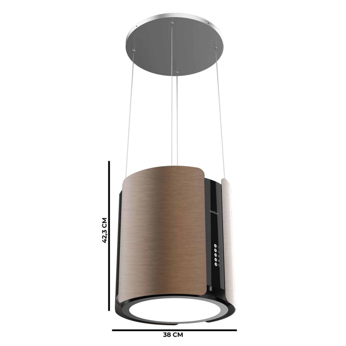 Cecotec Campana Extractora de Isla Redonda 38cm Bolero Flux CRE 385500 Cobre A+. Motor DC, Bajo Consumo, Acabado en Cobre, Succión 591,2 m³/h, Control de Botones Electrónicos, Filtro de Carbono — view 2