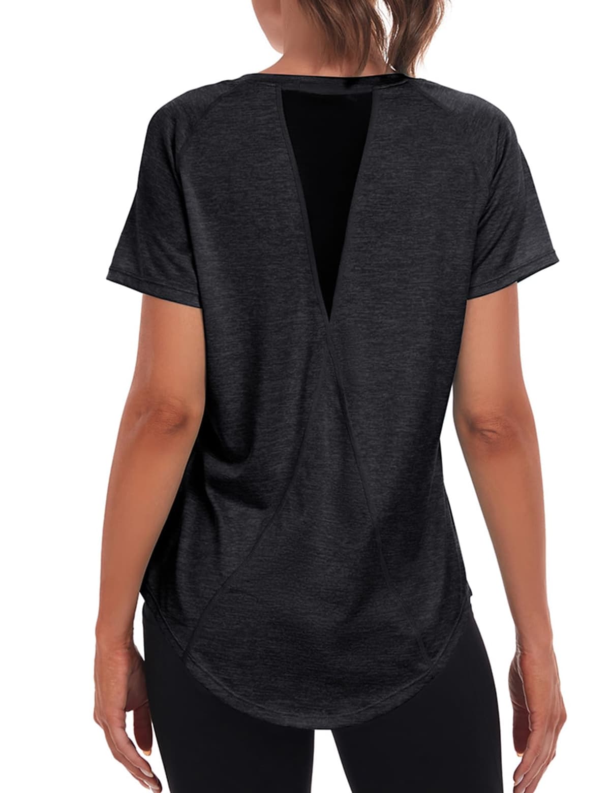 Jlowesun Camisetas deportivas de gimnasio de manga corta para mujer, con malla en la espalda y ajuste holgado, de secado rápido que absorben la humedad