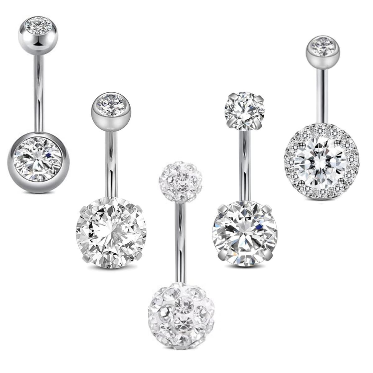Aucuu 3/4/5/12/20PCS Piercing Ombligo, 14G de Acero Inoxidable, Forma de Barra Curvada y Circonita CZ Cúbica Perla Ombligo Joyería para Mujeres Hombres — view 9