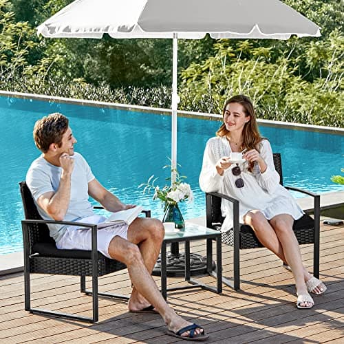 SONGMICS 3-Piece Patio Set Outdoor Patio Garden Furniture Sets, PE Rattan, Outdoor Seating for Bistro Front Porch Balcony, Easy to Assemble, 2 Chairs and 1 Table, Black UGGF010BZ05 — view 3