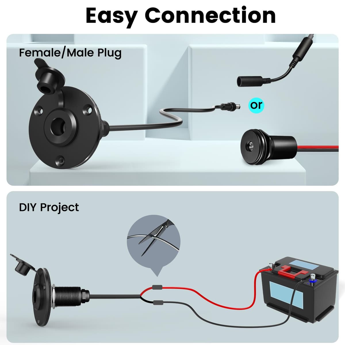 acegoo Starlink Mini DC hembra, kit de paso de pared de aluminio de 5,5 x 2,1 mm con cable de extensión CC hembra a hembra, montaje en panel impermeable para caravana, barco, caravana (paquete de 1) — view 3