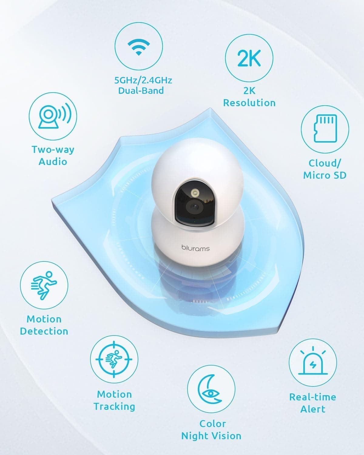 blurams Security Camera, 2K Indoor Camera 360-degree Pet Camera for Home Security w/ Motion Tracking, Phone App, 2-Way Audio, IR Night Vision, Siren, Works with Alexa & Google Assistant,White — view 3