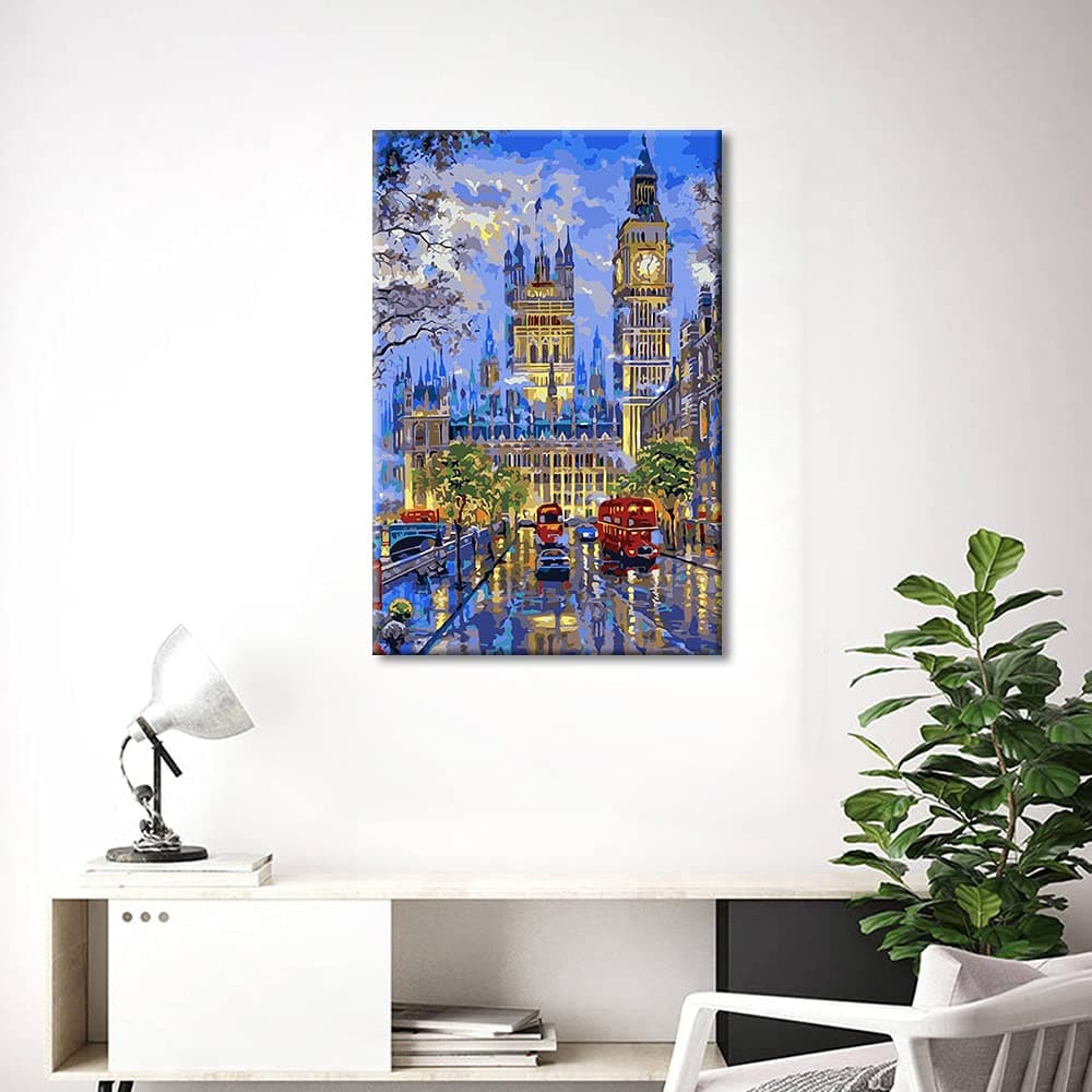 TISHIRON Canvas Wall Art Big Ben Painting London Cityscape Picture Prints England Night View Modern Artwork Wall Decor for Living Room Bedroom Stretched Framed Ready to Hang 18"x 12" — view 5