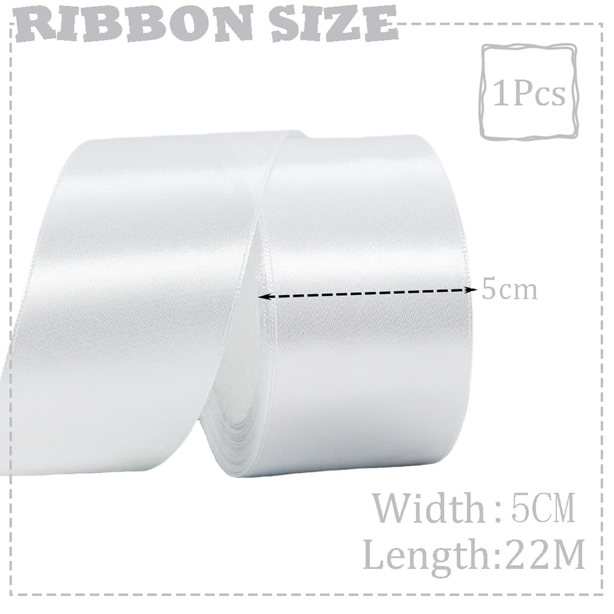 50mm Wide White Ribbon Thick Wedding Car Ribbon 22m, 2 inch Thick White Satin Ribbon for Gift Wrapping Wedding Car Christmas Birthday Cake Hair Bow Florist Bouquet Crafts Decorations — view 2