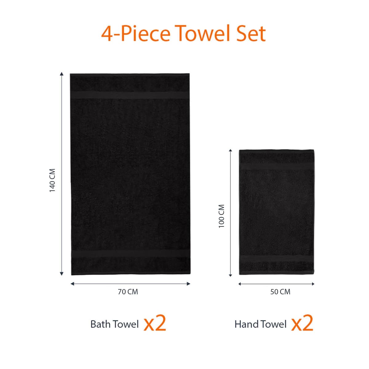 Amazon Basics Juego Toallas Baño Completo 100% Algodón 2 Toallas Baño + 2 Mano, Negro, Pack 4 Unidades — view 3