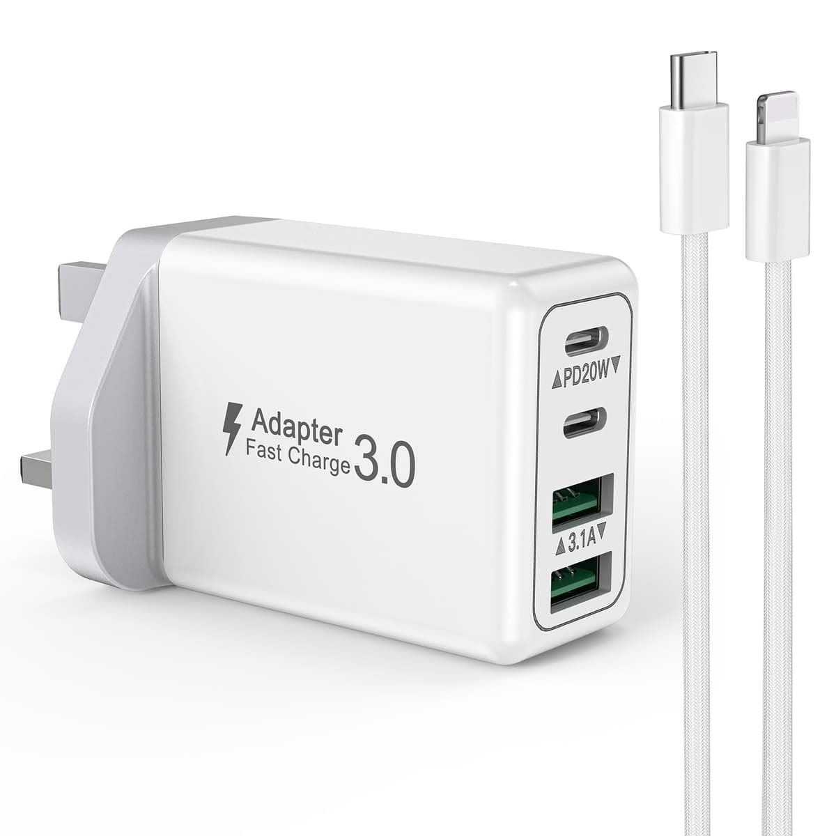 USB C Plug, 40W 4-Port Fast Charger Plug UK Dual Port PD Power Adapter +QC Multi Mains Wall Charger Type C Charging Plug for iPhone 16 15 14 13 12 11 Pro Max Plus XS XR SE,Samsung, iPad, AirPods — view 19