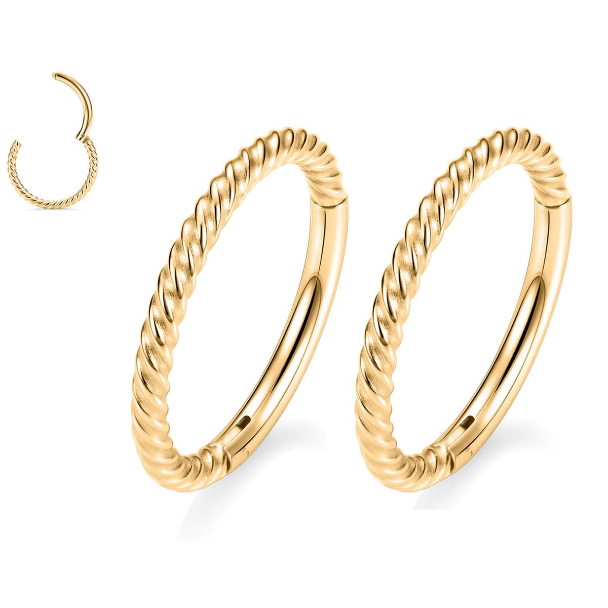 GAGABODY 2 Pcs Nose Rings 20G 18G 16G 14G 12G 10G 8G Surgical Steel Piercing Rings for Nose Septum Cartilage Helix Tragus Conch Rook Daith Lobe from 5mm to 16mm Seamless Hoop Unisex Hinged Earrings — view 27