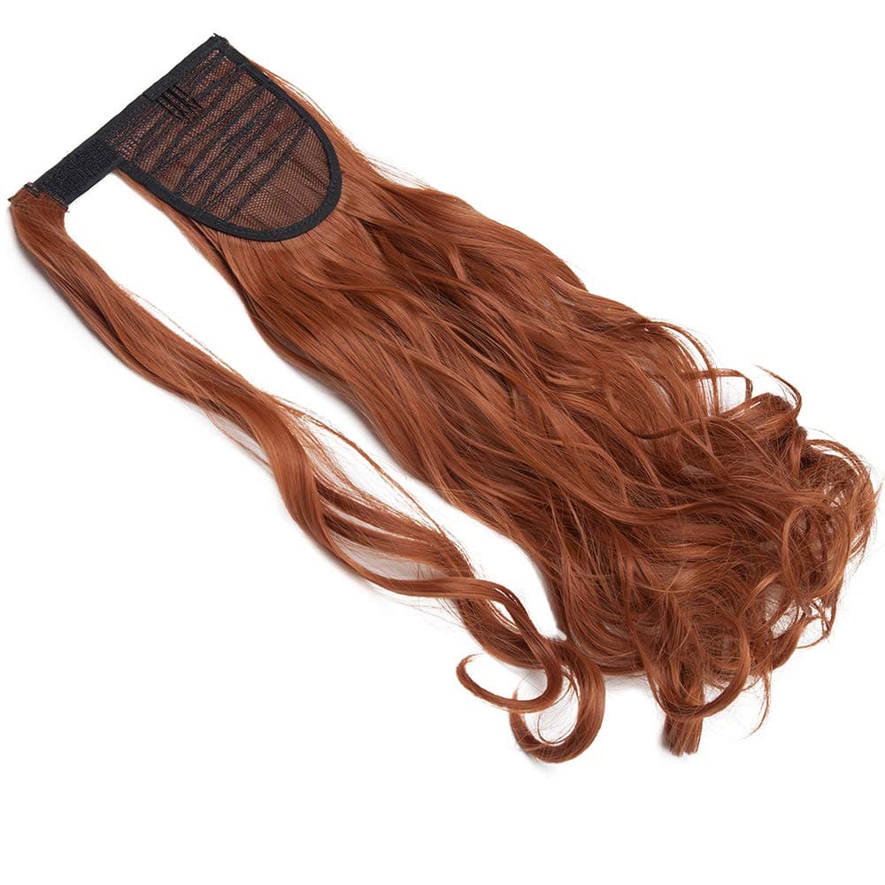 17"(43cm) SEGO Ponytail Long Synthetic Hair Looks Natural [Red Brown/Orange] Clip in Hair Extensions Curly Tail Ponytail Extension (90g) — view 5