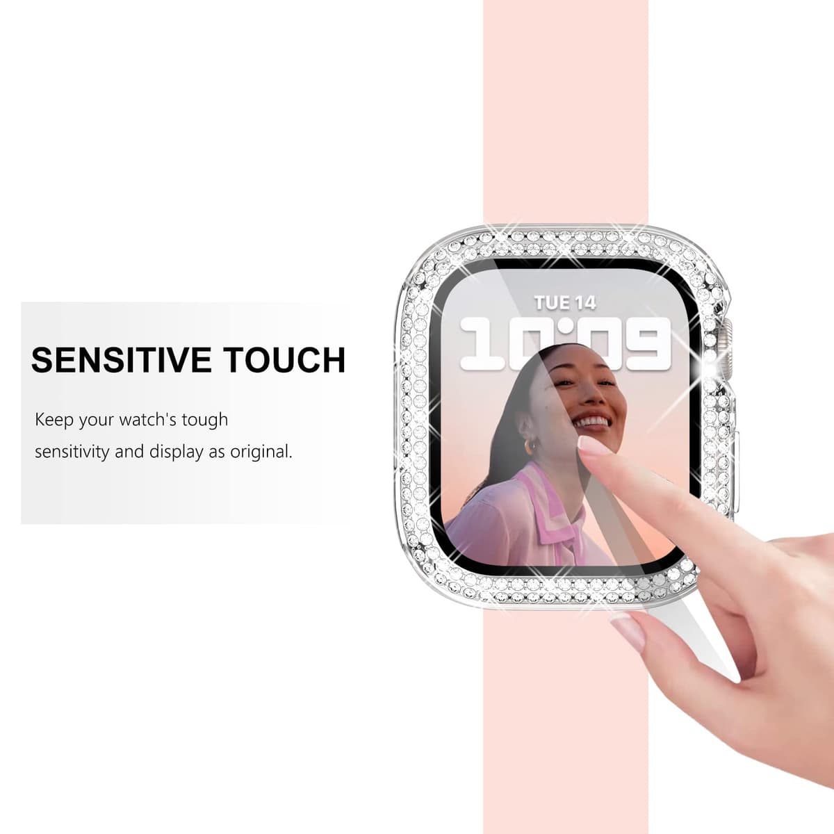 WINGLE Compatible with Apple Watch Screen Protector 44mm SE 3 2 1/ Series 6 5 4, Women Shiny Diamond Cover with Tempered Glass Screen Protector for Apple Watch Case 44mm,Clear — view 4