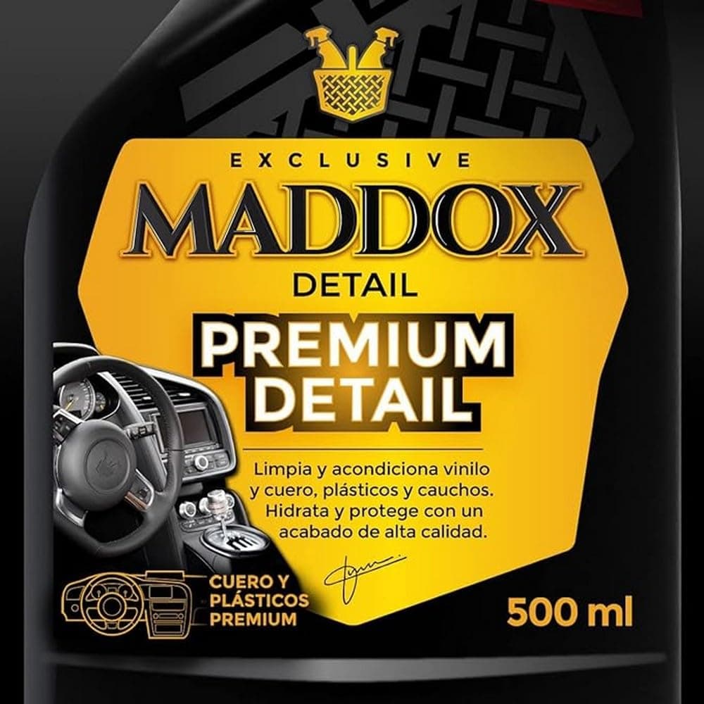 Maddox Detail - Limpia Salpicaderos Coche Vinilo y Gomas de Interior | Hidratador de Plásticos | Limpiador Abrillantador de Interiores Coche | Productos Limpieza Vehiculo | Premium Detail 500ml — view 2
