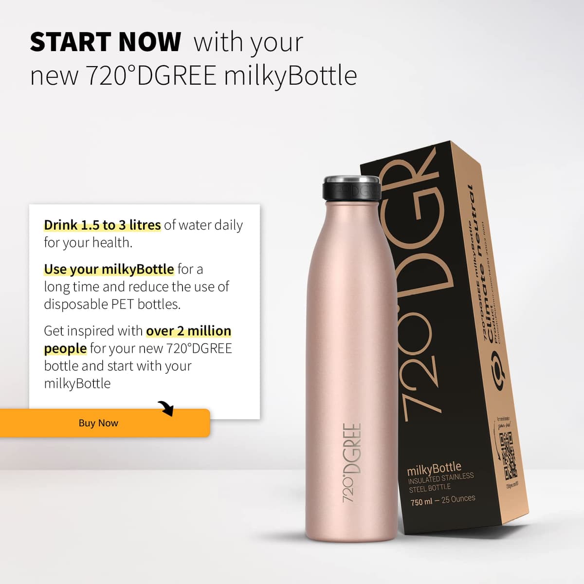 720°DGREE Botella Agua Acero Inoxidable “milkyBottle“ – 750ml - Sin BPA Free, Antigoteo y Prueba de Fugas - Frasco térmico, Cantimplora Aislada - Bebida con Gas, Deporte, Escuela, Gimnasio, Exteriore — view 5