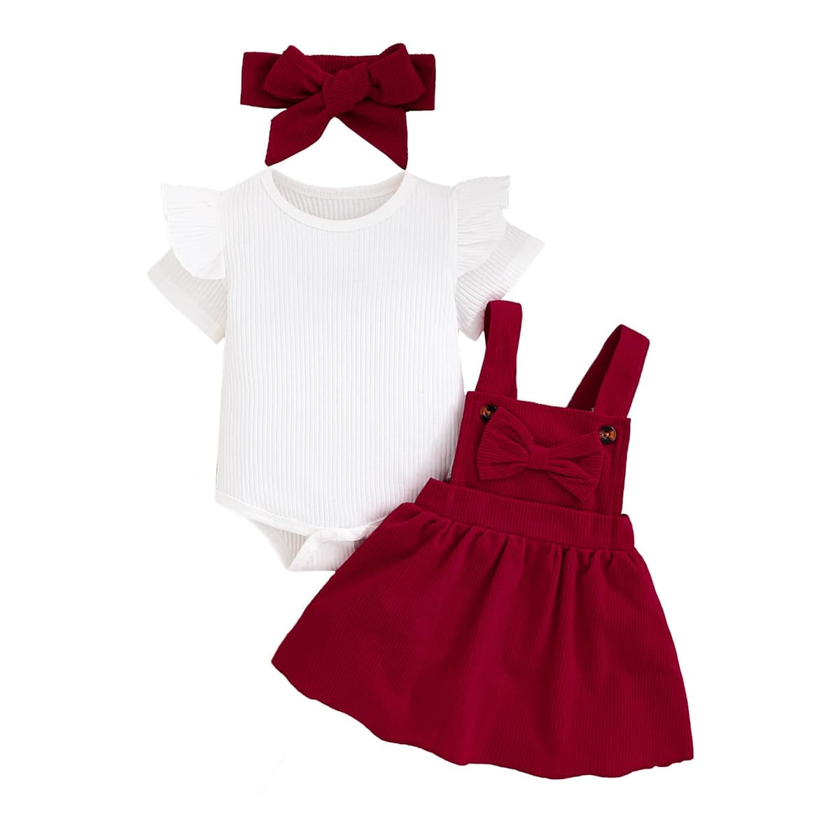 Conjuntos Falda Para Niña Recién Nacida Blusa de Manga Corta y Falda con Tirantes y Lazo Ropa de Verano Para Niña Bebé — view 8